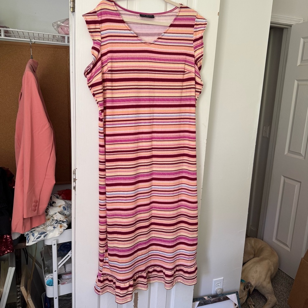 Lane Bryant Pink and White Sheath Midi Dress with V-Neck Never Worn